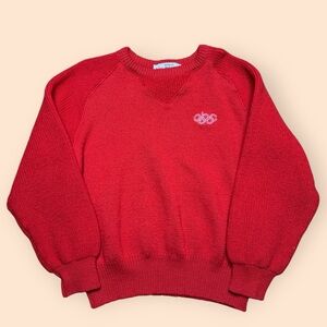 Vintage 1988 Winter Olympics Calgary Sweater ABC Large Red Vtg 80s